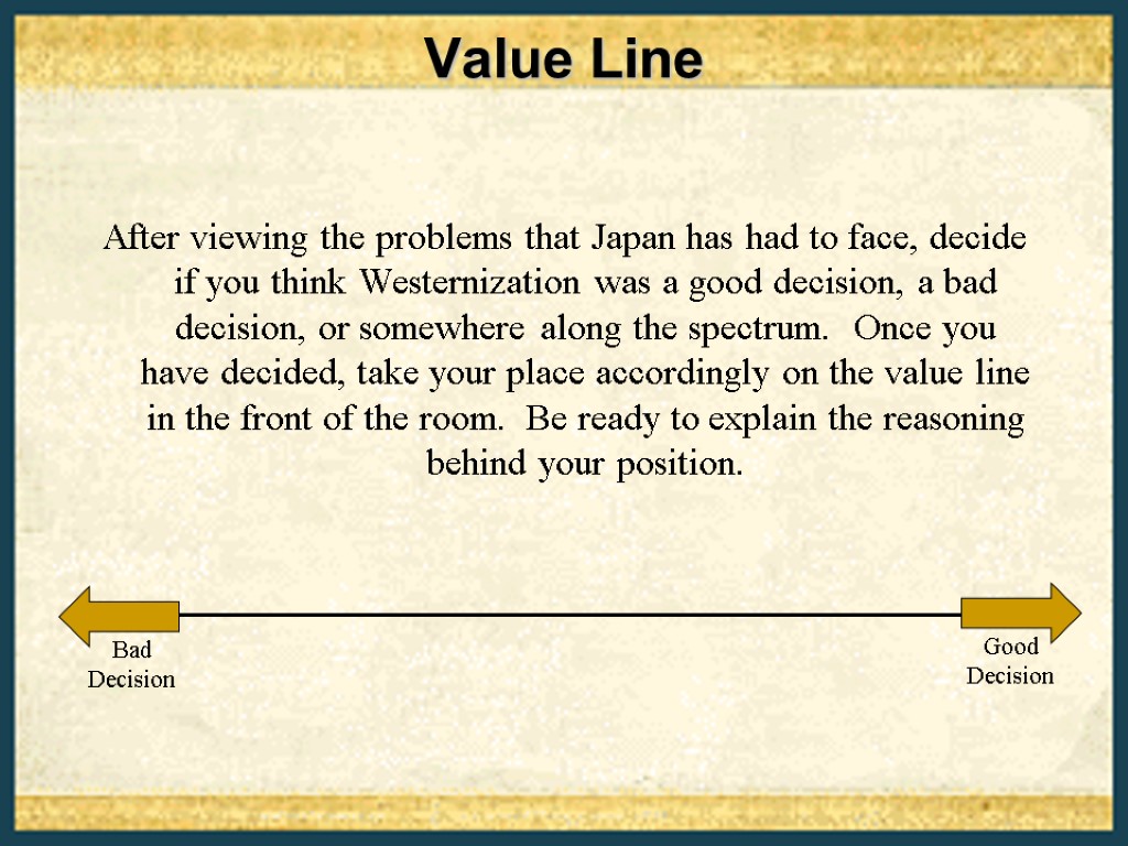 Value Line After viewing the problems that Japan has had to face, decide if